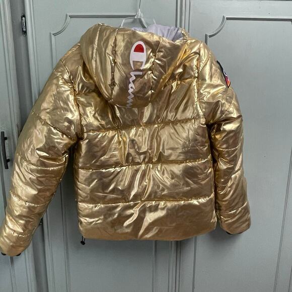 Champion Dream Big Metallic Gold NASA Puffer Jacket Puffy Coat XS Rare Mens - Picture 9 of 10